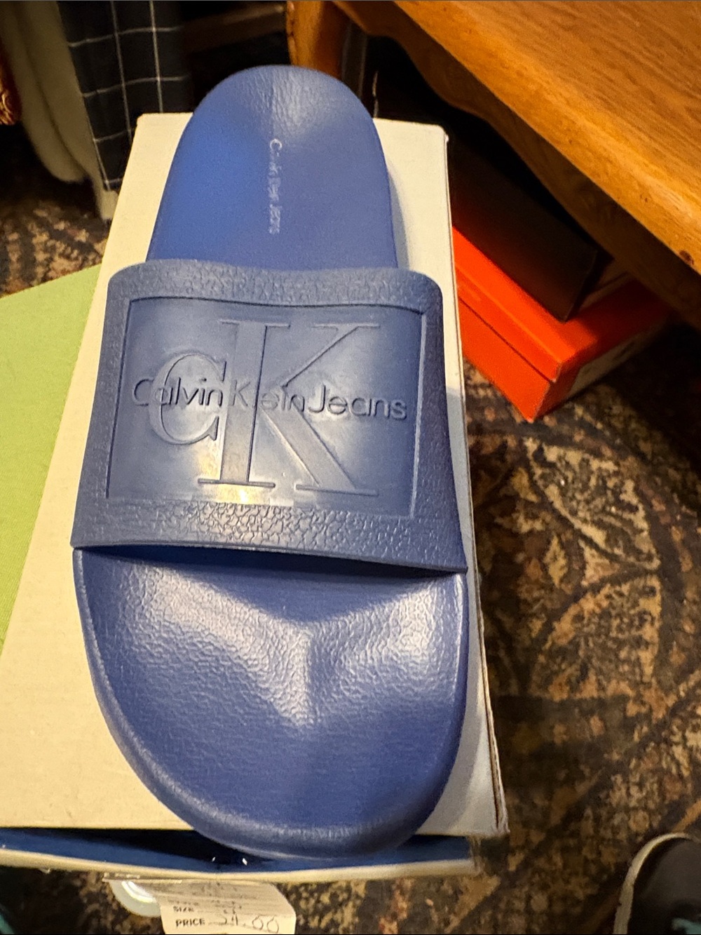 Calvin Klein Jeans Men's Royal Blue CK Embossed Slide Sandals